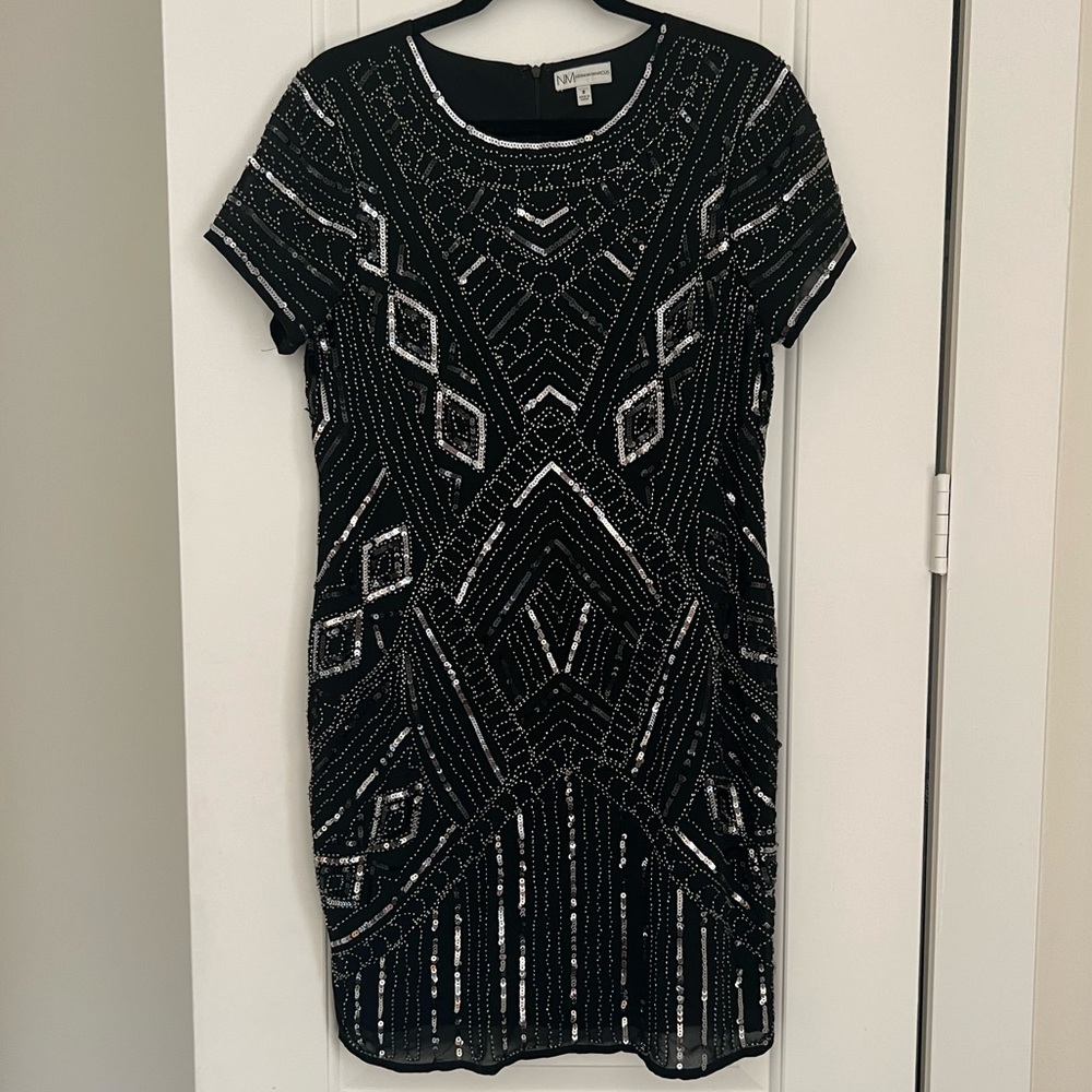 NM Neiman Marcus black sequin cocktail dress